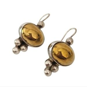 Rare Vintage Silpada Sterling Silver Brass Oval Drop Earrings W0009B